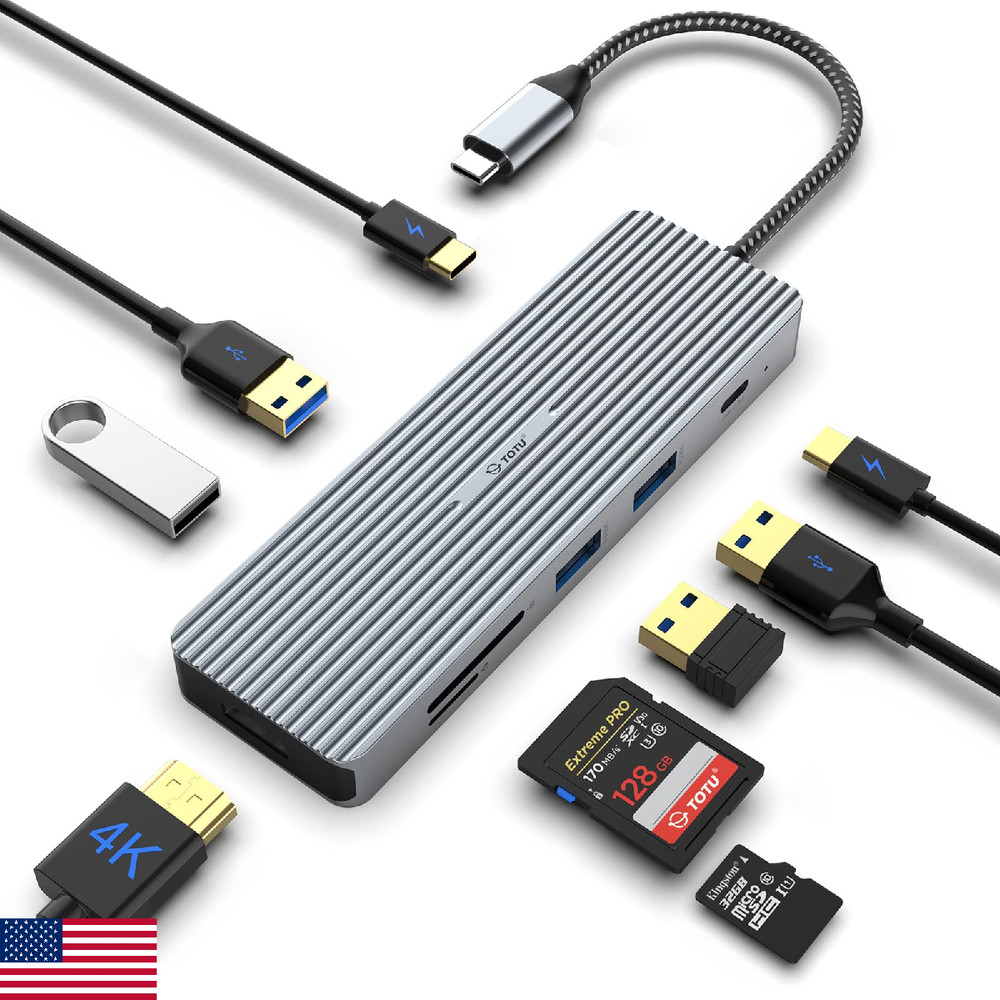 TOTU 9-in-1 USB C Hub Docking Station 4K HDMI 3 USB 3.0 SD/TF Reader Power