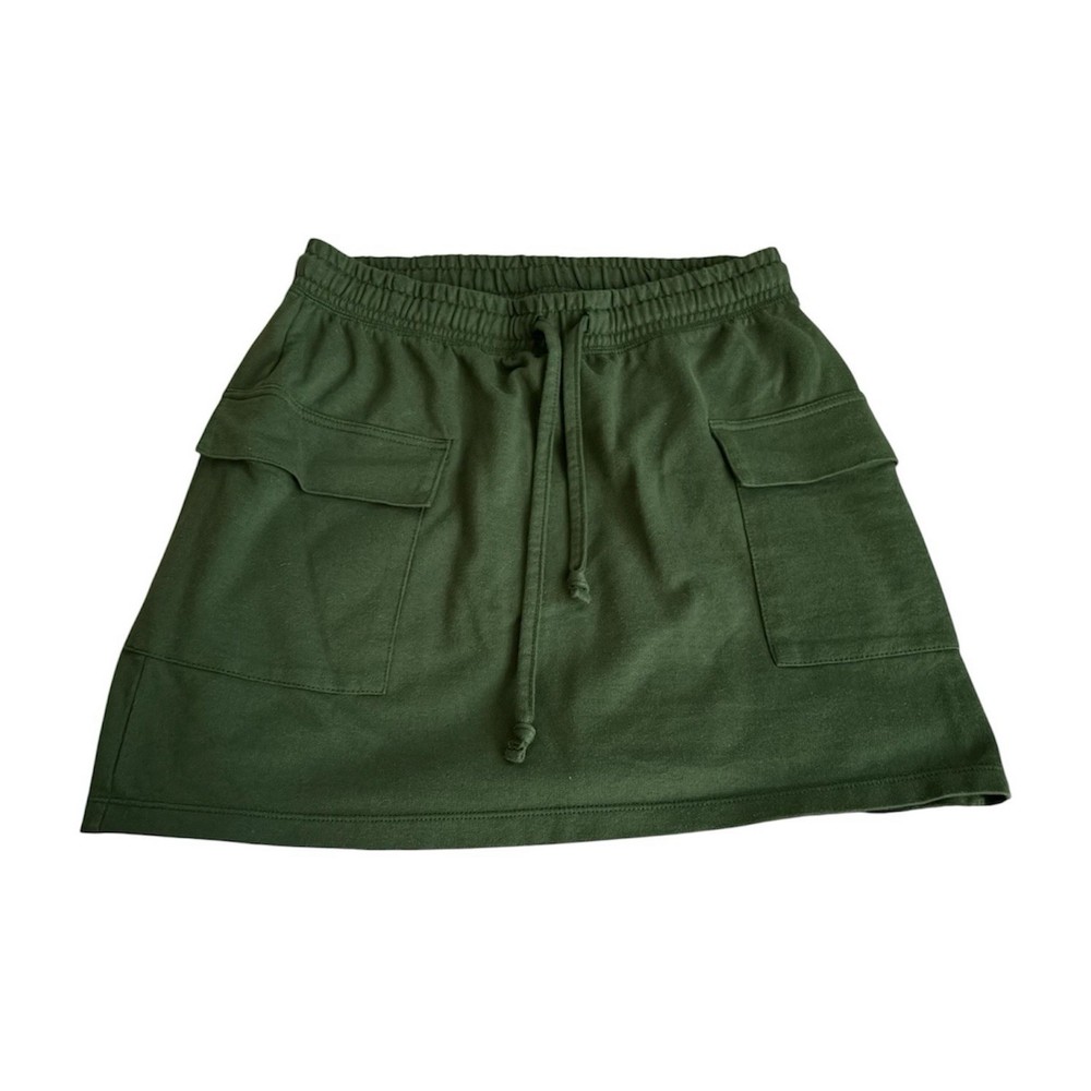 Women's Green Athletic Skirt with Drawstring, Pockets, Elastic Waist