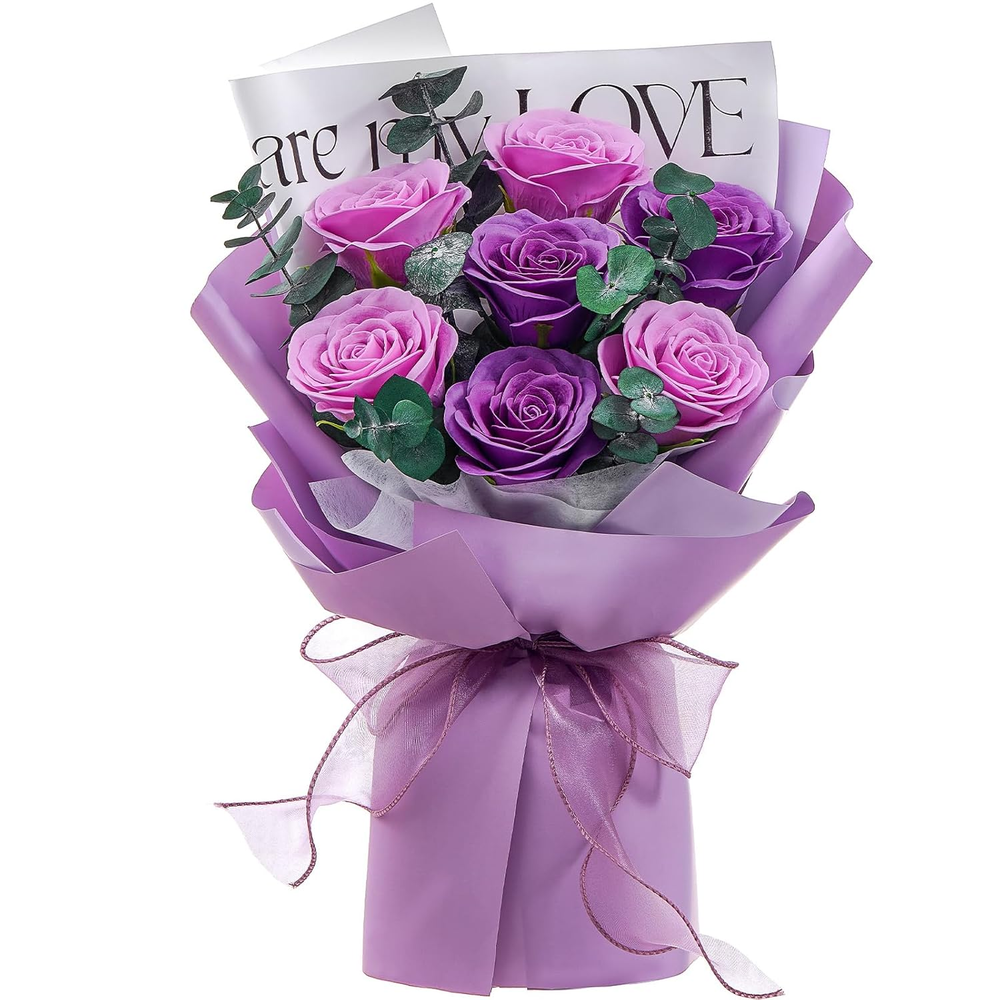 Roses Bouquet 7-Piece Soap Flower Scented Soap Roses Gift Box for Wife Mother Va