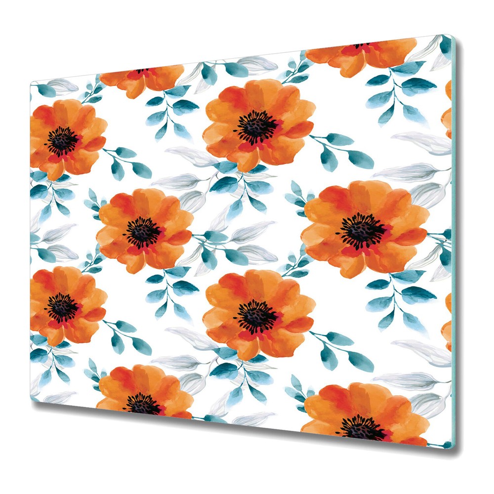 Tempered Glass Worktop Saver Watercolour floral Orange flower Soft powder room