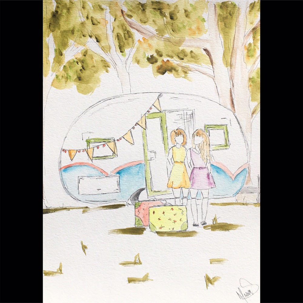 Maria Scalf Camp Camper Outdoor Weekend Trip Watercolor 9x12 ORIGINAL PAINTING
