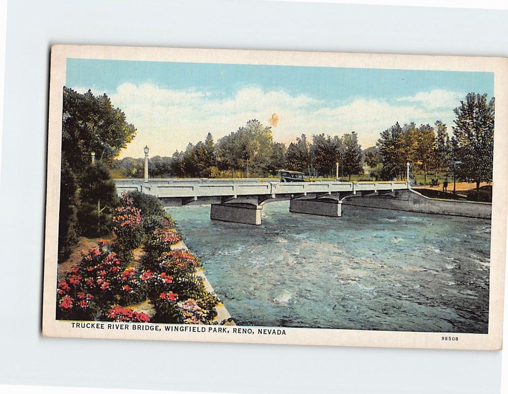 Postcard Truckee River Bridge Wingfield Park Reno Nevada USA