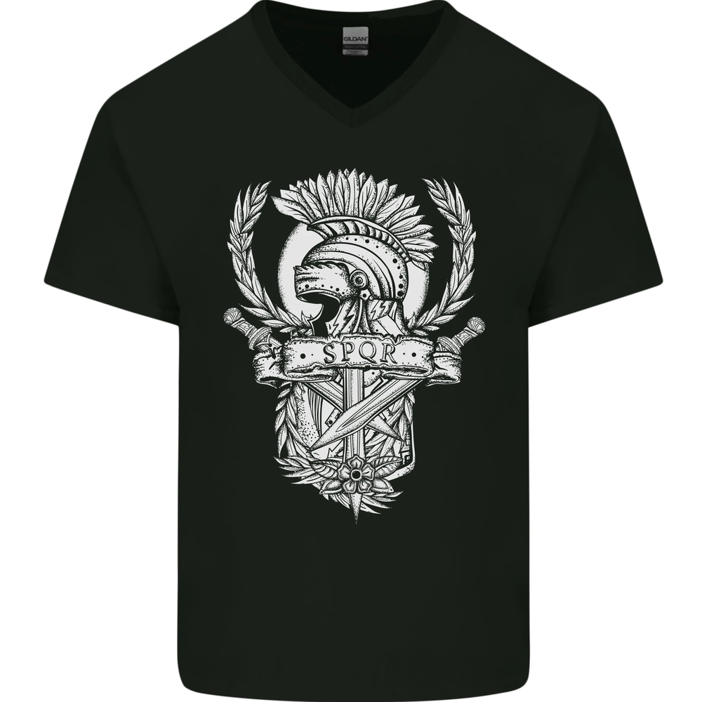 SPQR Helmet Gym Bodybuilding Training Top Mens V-Neck Cotton T-Shirt
