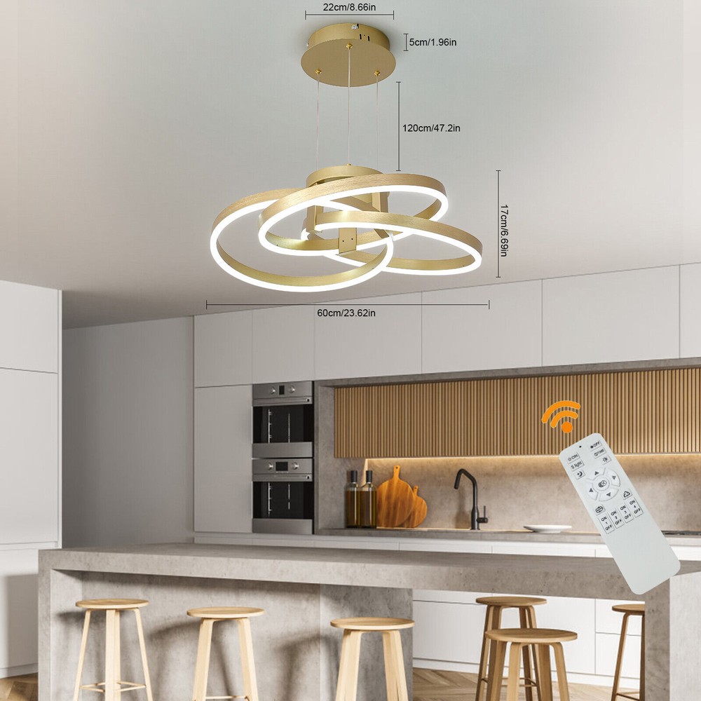 Modern Gold Wave LED Pendant Light Dimmable Dining Room Chandelier Ceiling Lamp