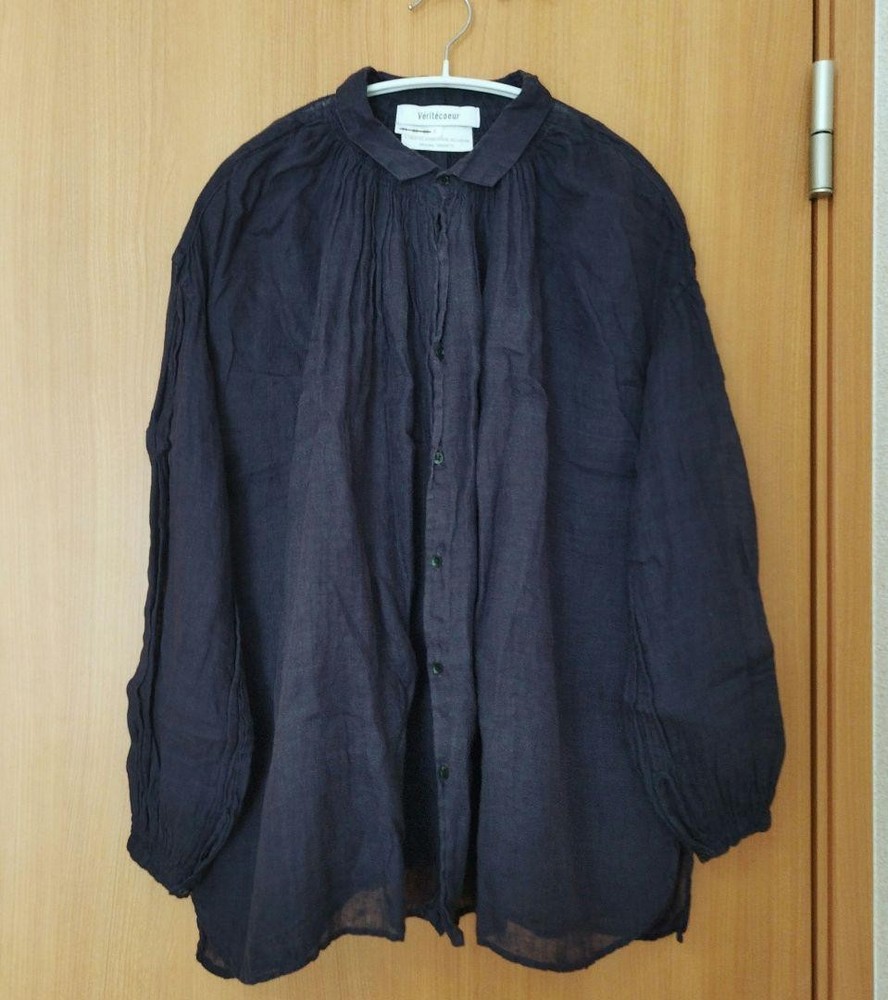 Véritécoeur Linen Antique Shirt Navy Long Sleeve Free Size