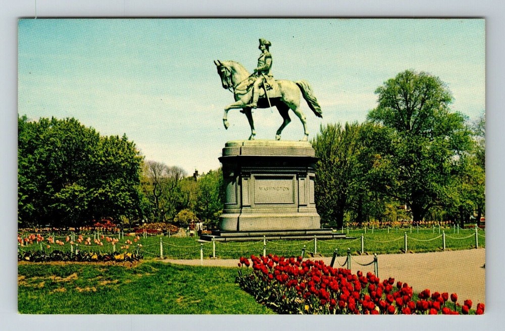 Boston MA-Massachusetts, George Washington Monument, Statue, Vintage Postcard