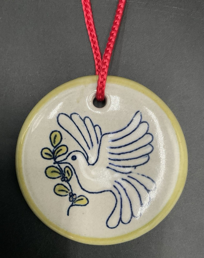 Vtg Louisville Stoneware Christmas Ornament White Dove Olive Branch Pottery