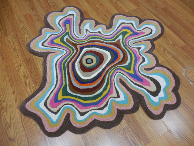 Tibetan Abstract Graffiti Rug Shape Handmade Kids Boho Rug Aesthetic Rug 4x4 Ft-image