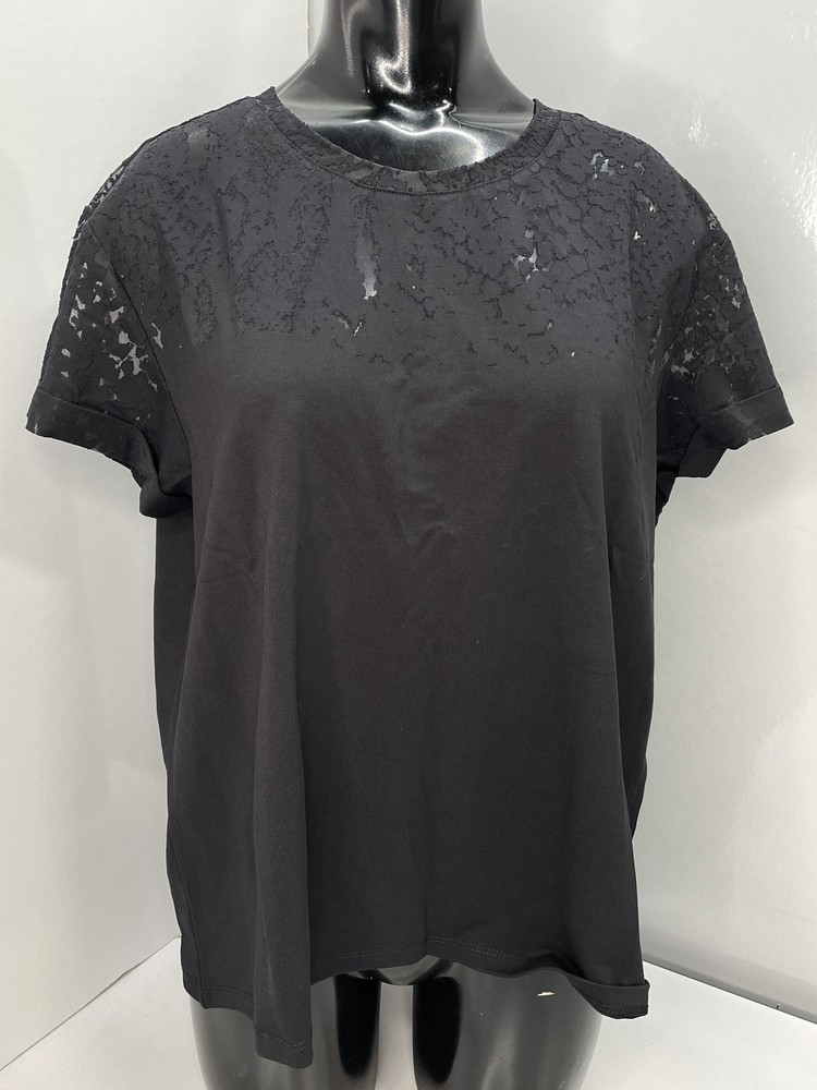 AllSaints Womens T-Shirt Black Size L Anna Snake Print Devore Short Sleeve