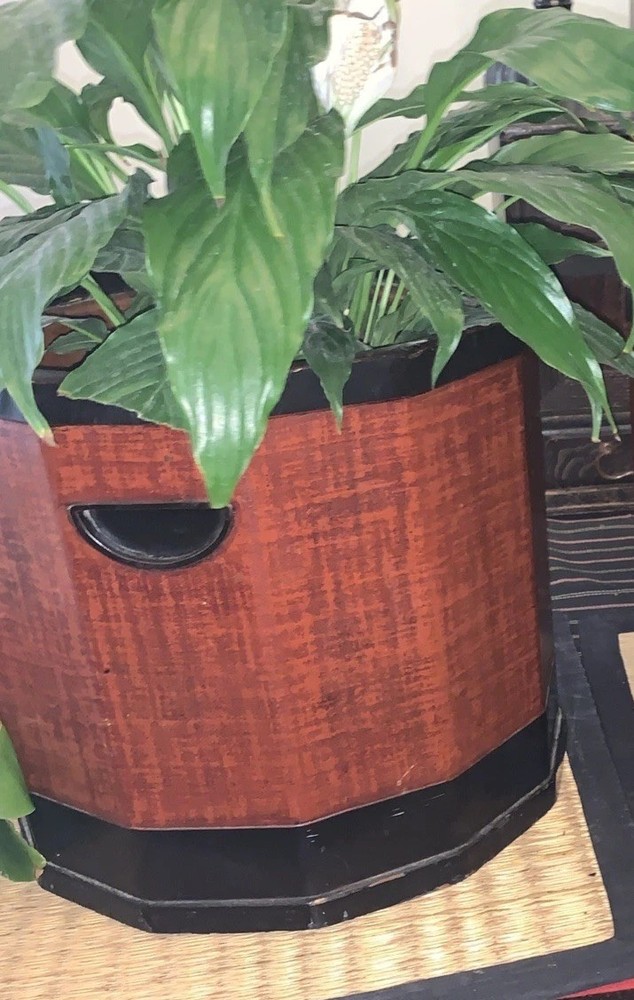 Handmade•12Sided•Wood Plant Holder•Lined•Spcl.CrossHatch Finish•Hibachi•Japan•