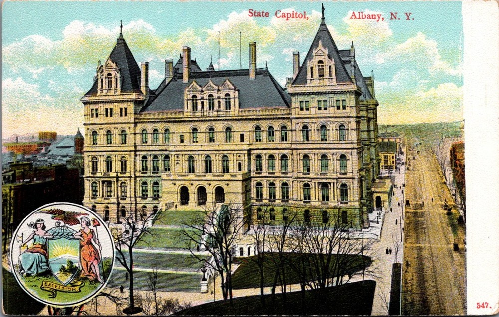 Albany NY State Capitol Building New York Seal German Printed Postcard
