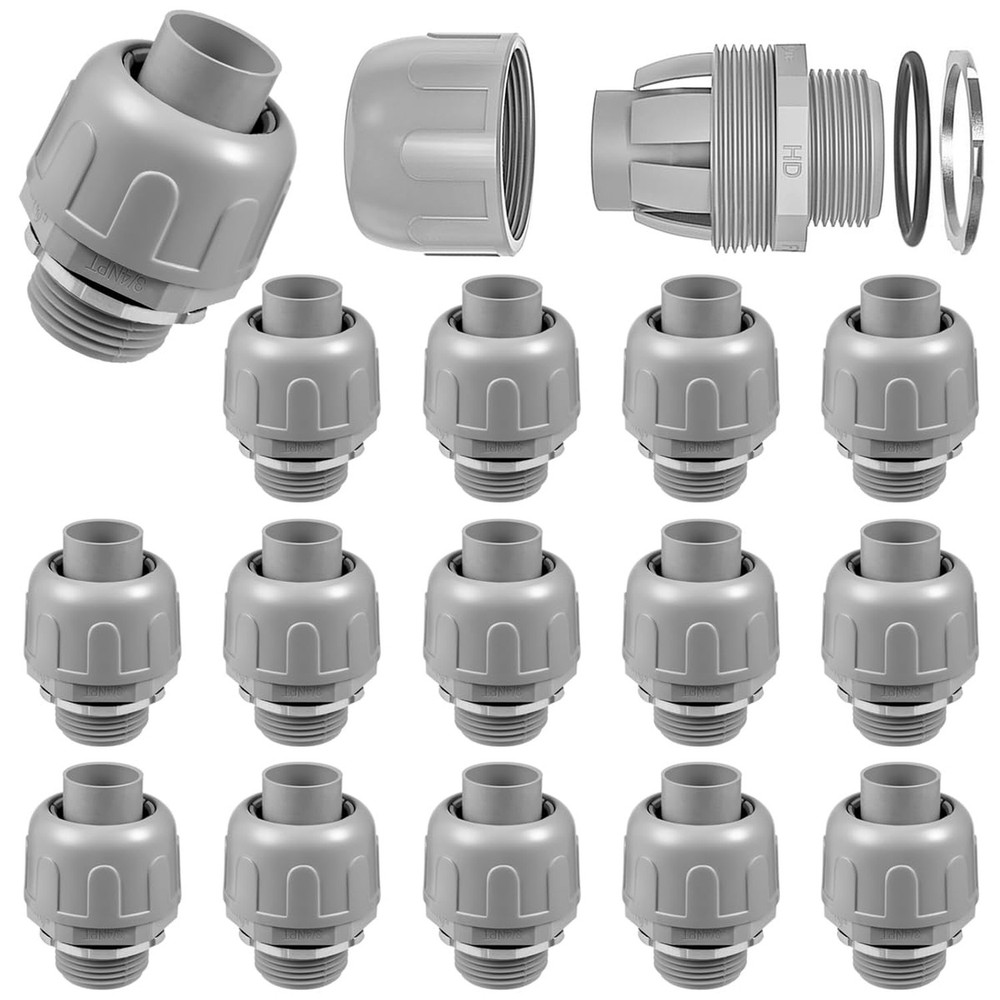 16-Pack 3/4 Inch Liquid Tight Connector NPT Non-Metallic PVC Electrical Flexi...