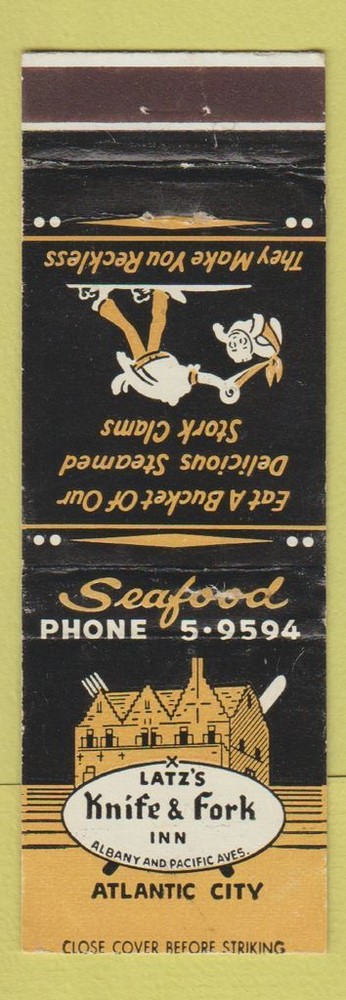 Matchbook Cover - Latz's Knife and Fork Inn Atlantic City NJ
