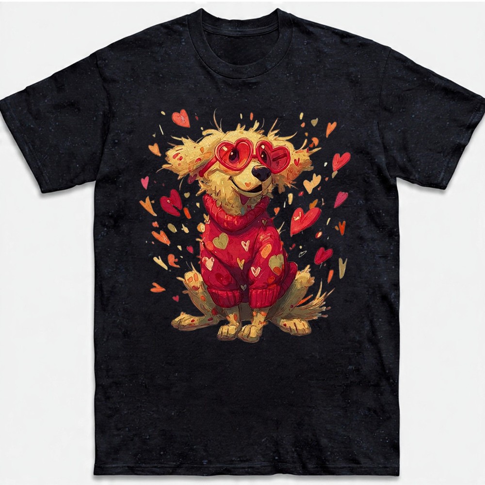 Golden Retriever T-Shirt Valentines Day Dog Heart Glasses Cute Puppy Gift Women