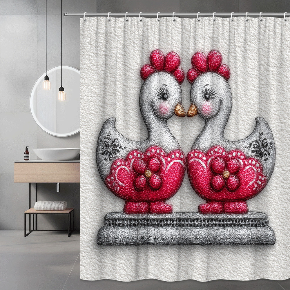 Swans Shower Curtain Pink Gray Floral Graphic