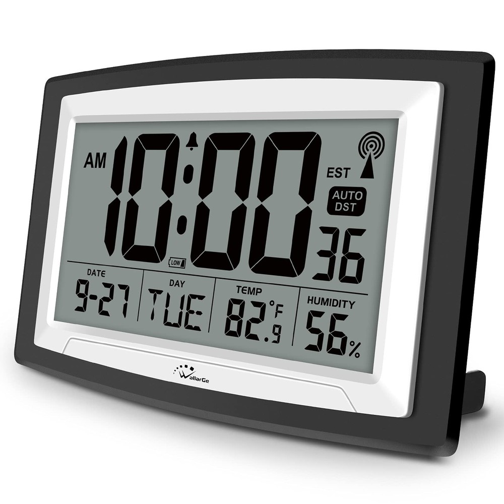 WallarGe 12.5 Inch Atomic Clock with Temperature Humidity Display Self Setting
