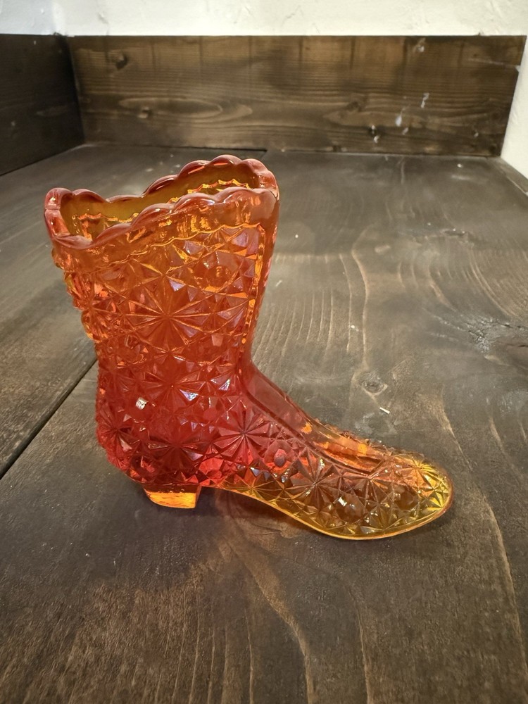 Vintage Fenton Glass Amberina Daisy Button High Top Shoe Boot