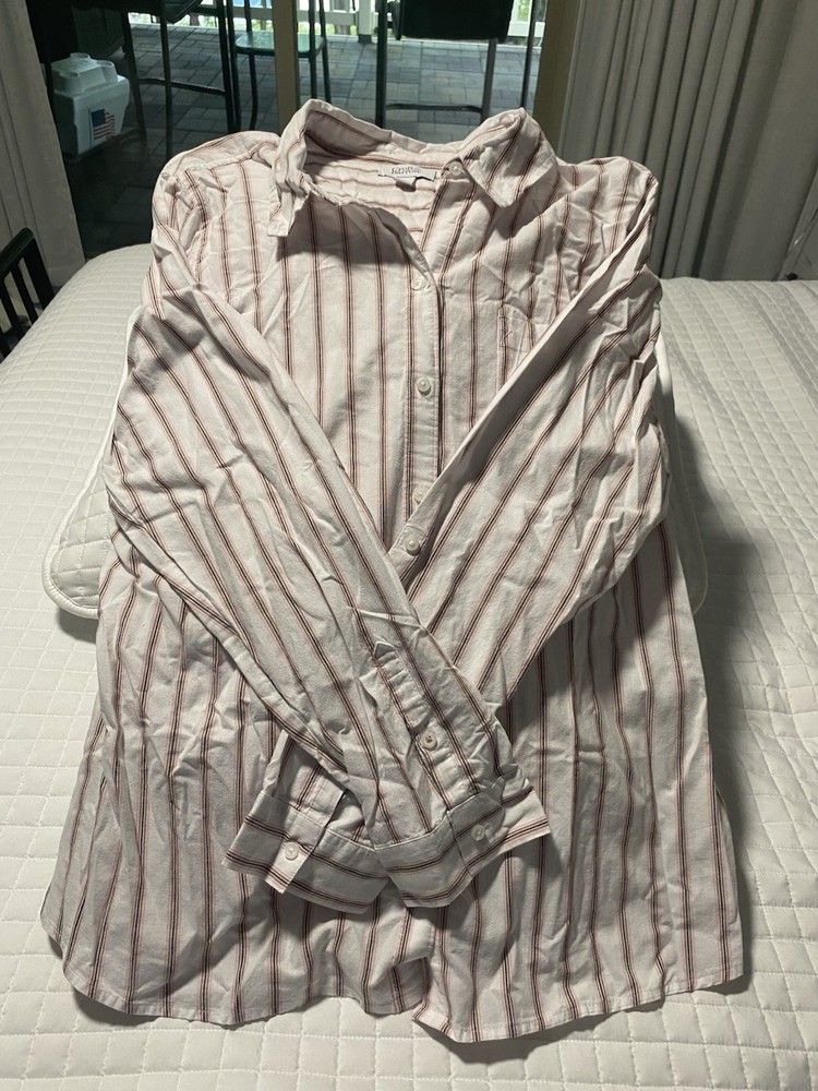 Croft & Barrow Women's XL Shirt Long Sleeve Cotton Striped Button Up Blouse Pink