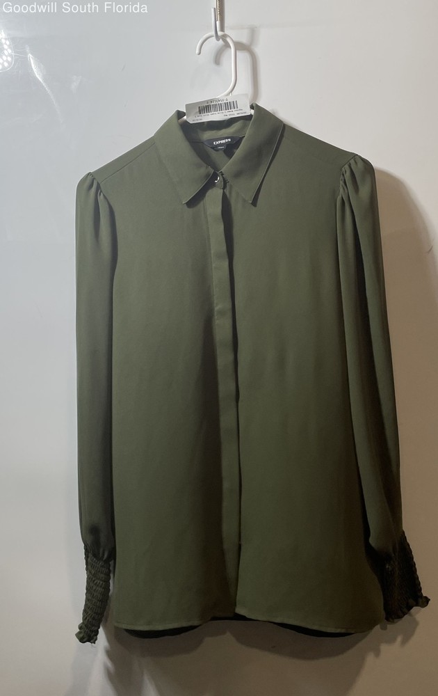 Express Womens Olive Green Long Sleeve Collared Button-Up Shirt Size Small