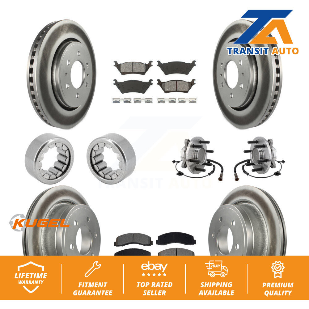 Front Rear Hub Bearing Coated Brake Rotor Pad Shoe Kit (10Pc) For Ford F-150 RWD