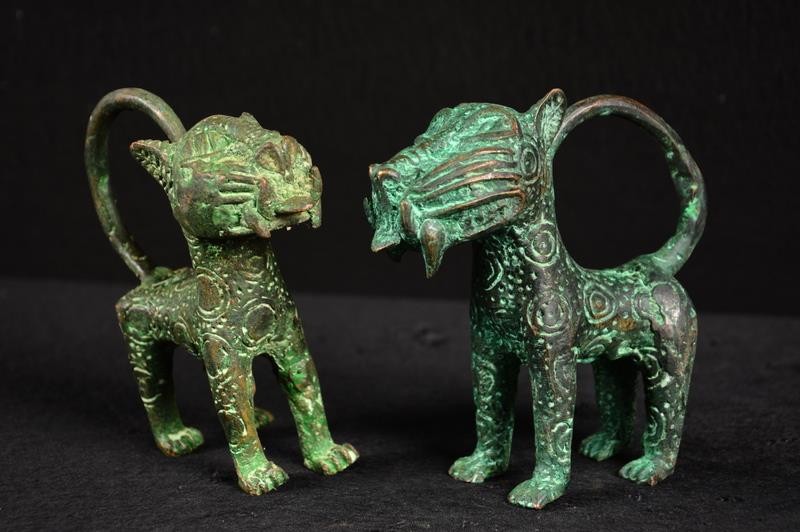 Bronze: An Old Benin Leopard Pair Statue Nigeria Africa Afrika, Afrique 1777