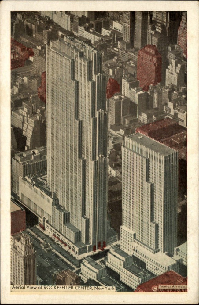 Rockefeller Center New York City RCA Bldg aerial view ~ 1920s vintage postcard