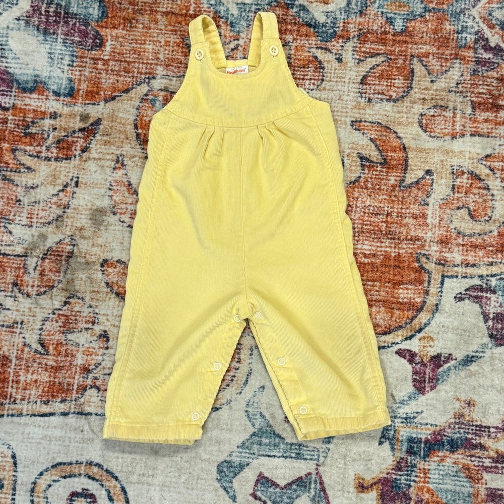 Vintage Health-tex Yellow Corduroy Overalls 18 Months Made in USA Snap Crotch