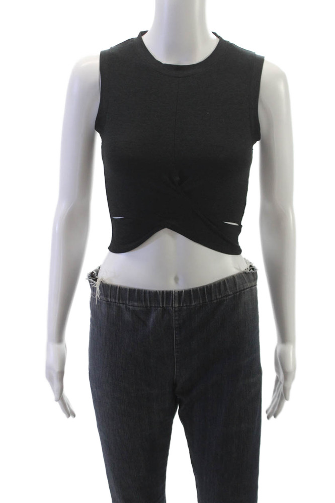 Alo Women Cropped Sleeveless Tank Crew Neck Gray Polyester Blend Size XSFree Shipping in US $100+ Orders | $6.95 Orders Below