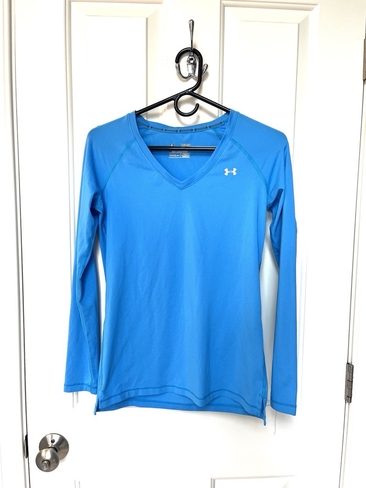 Under Armour Vibrant Blue Long Sleeve V-neck Heat Gear Performance Top XS