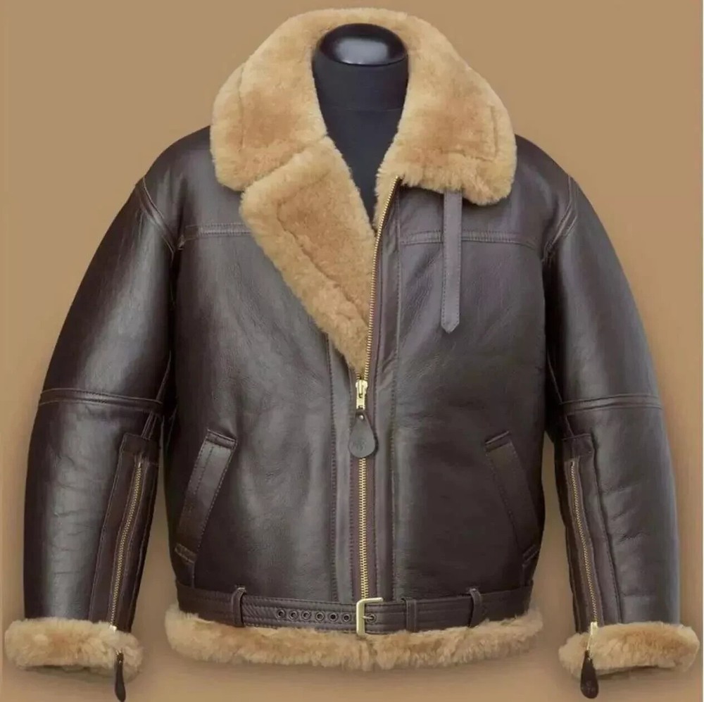 Men's Winter Wear Bomber Leather Jacket Flying Aviator B3 Style Faux Fur Jacket