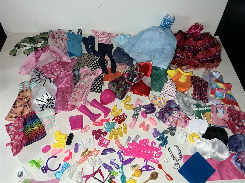 HUGE Lot Barbie Kelly Shoes Clone Accessories Hangers Glasses Swim Suits GUC
