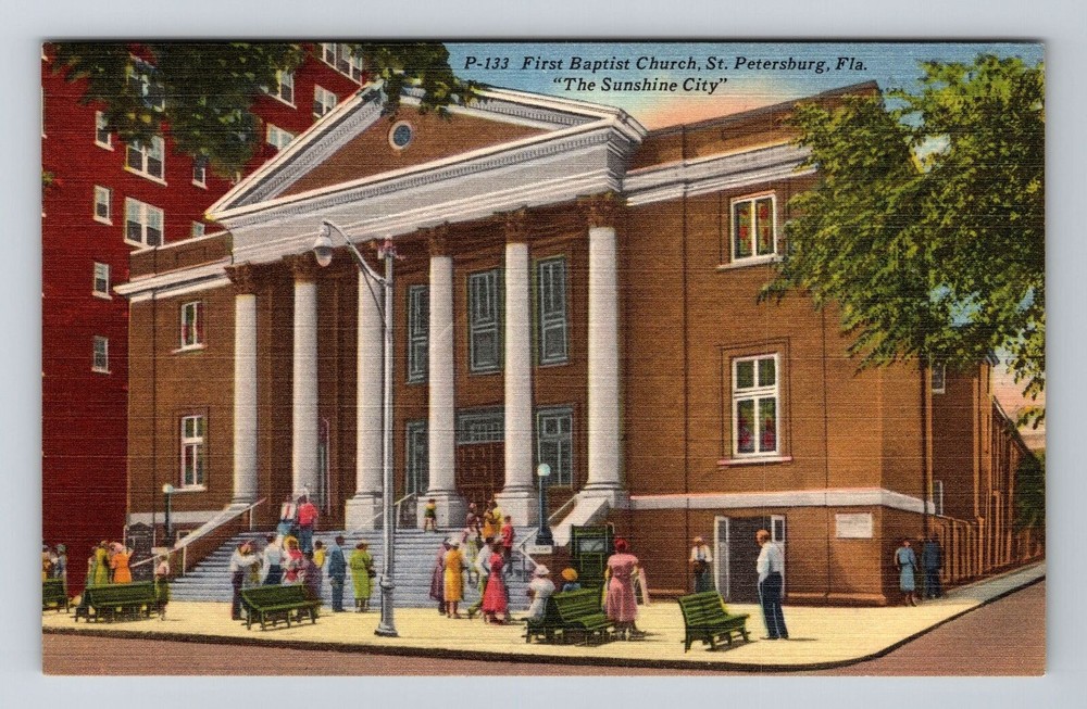 St Petersburg FL-Florida, First Baptist Church, Vintage Postcard
