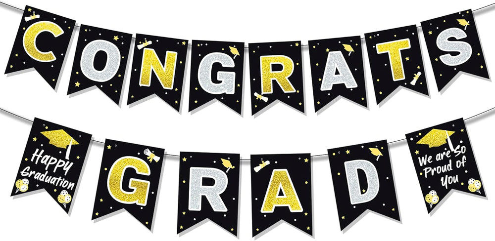Graduation Decorations 2026 Black Gold Congrats Grad Banner Happy Graduation Par