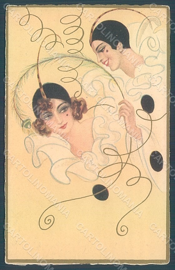 Artist Signed Chiostri Pierrot Lady Art deco serie 225 postcard HR2419