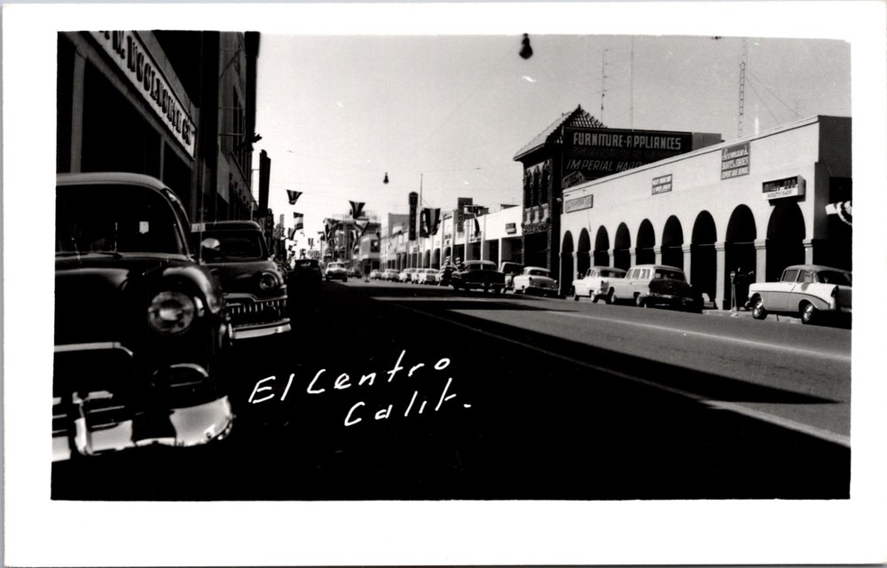 El Centro California Downtown Street Scene 1950s Real Photo Postcard