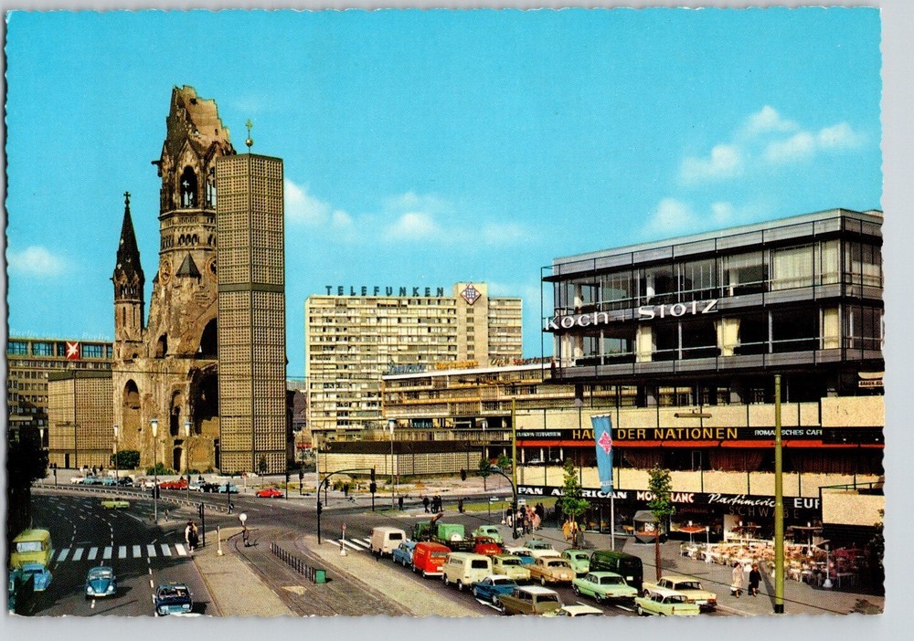 Germany Berlin Street Kaiser Wilhelm Church Cars Europa Center 6x4 Postcard