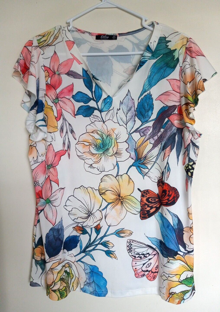 Lily by Firmania Tunic top Size XL Multi-Color Print Cap Sleeves
