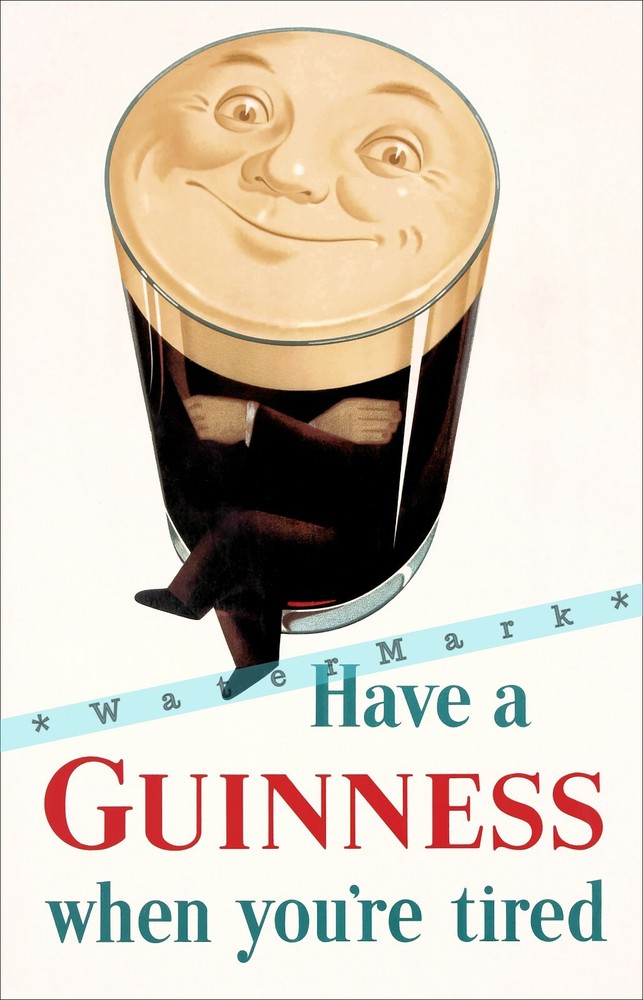Tired Guinness Beer Vintage Retro Art Print Ad Poster  