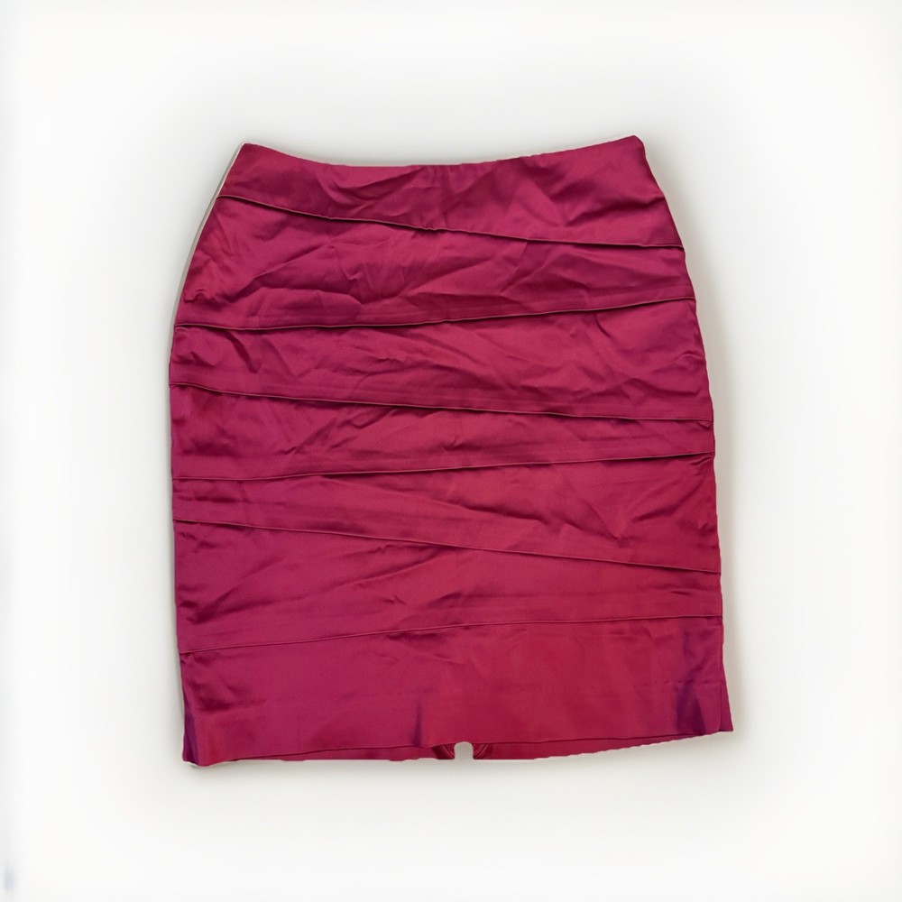 White House Black Market Satin Pencil Skirt Burgundy Size 8 Career Stretch Midi