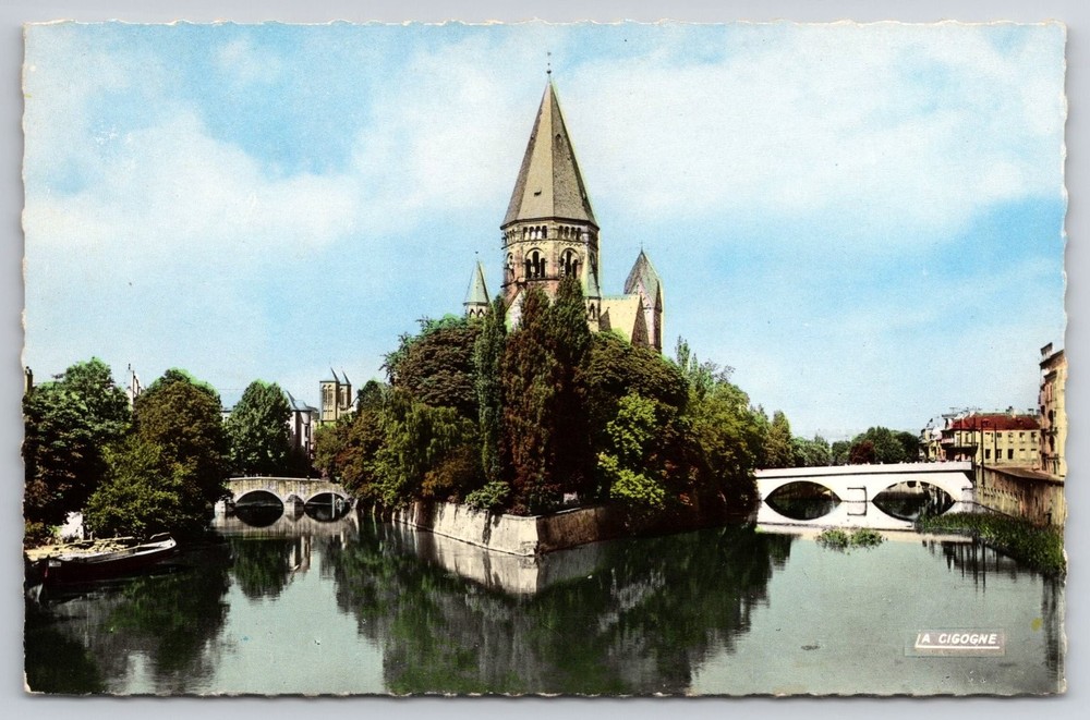 Metz France Temple Neuf Protestant Church Moselle River Postcard