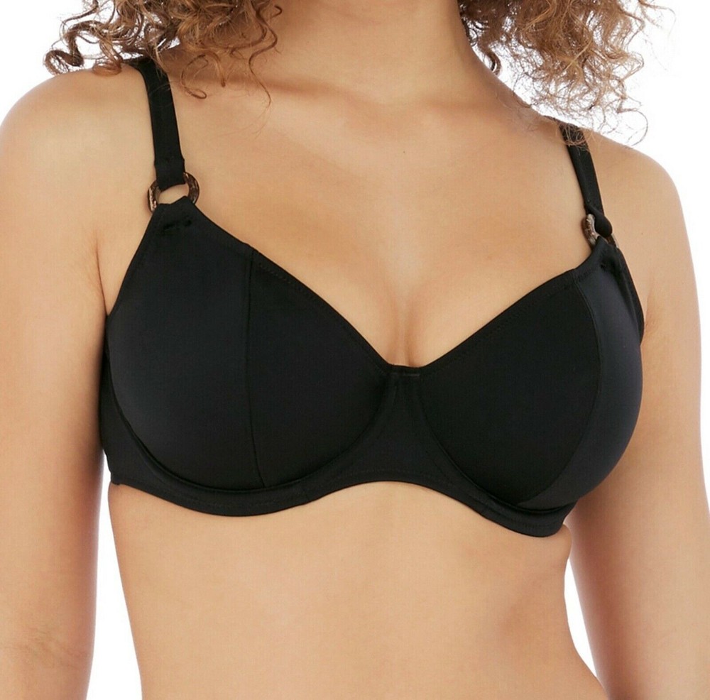 Freya Coco Wave Bikini Top Black Size 28DD Underwired Unpadded Plunge Bra 7000