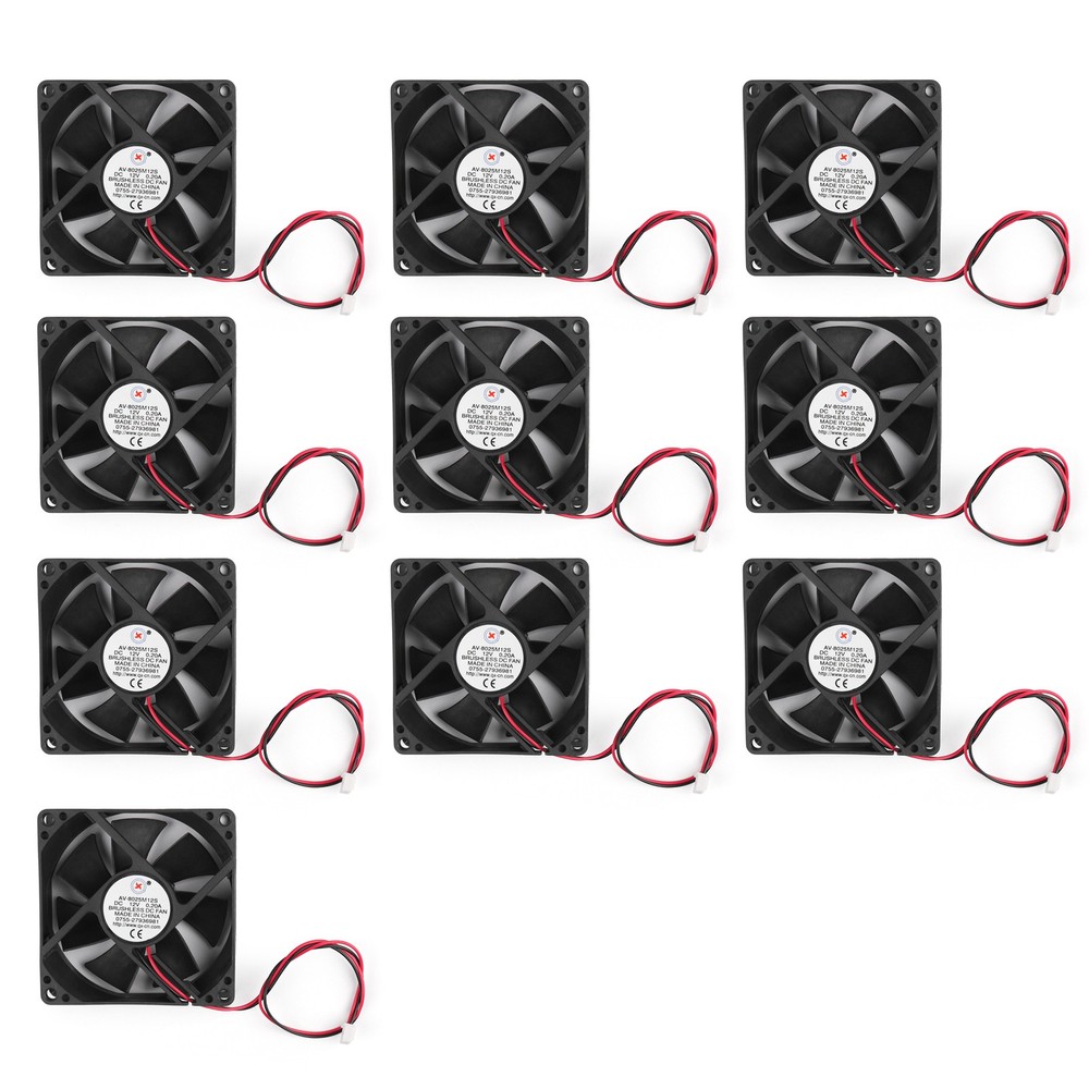 10x DC Brushless Cooling PC Computer Fan 12V 8025s 80x80x25mm 0.2A 2 Pin Wire