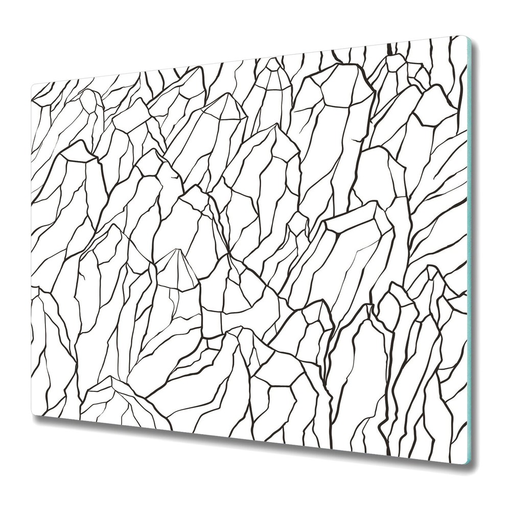 Tempered Glass Chopping Cutting Board Mount Black Sketch of Mountains 60x52