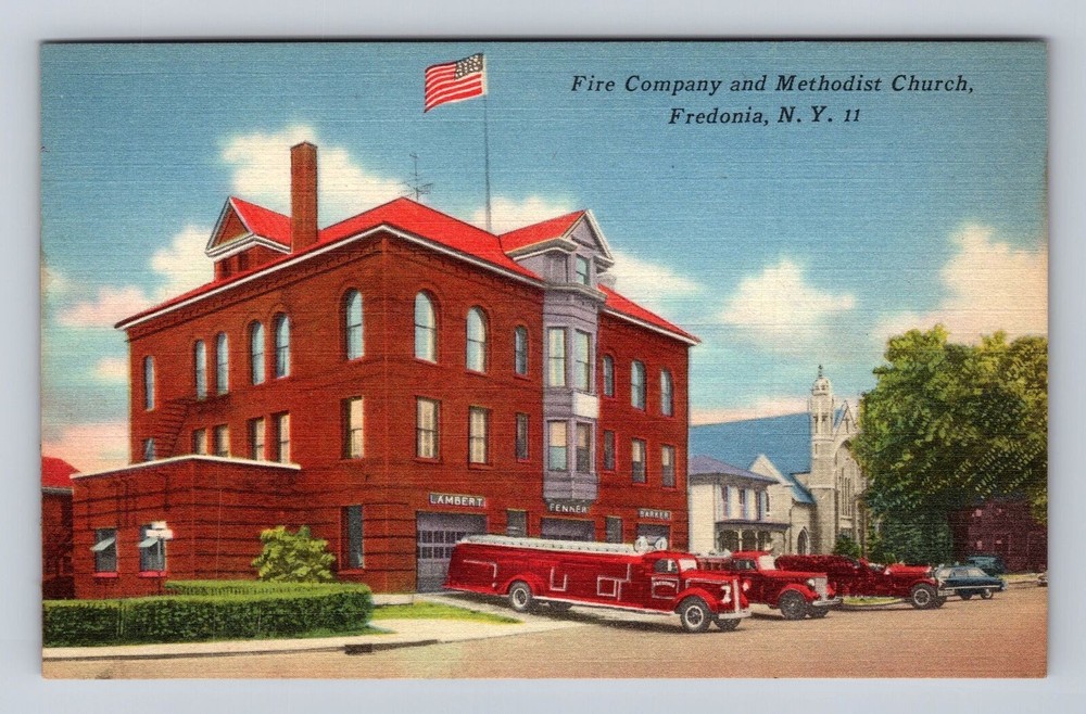 Fredonia NY- New York, Fire Company And Methodist Church, Vintage Postcard