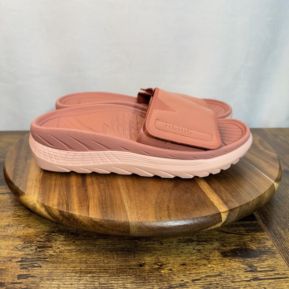 Vionic Slide Sandals Womens Sz 7 Pink Platform Adjustable Strap Comfort Shoes