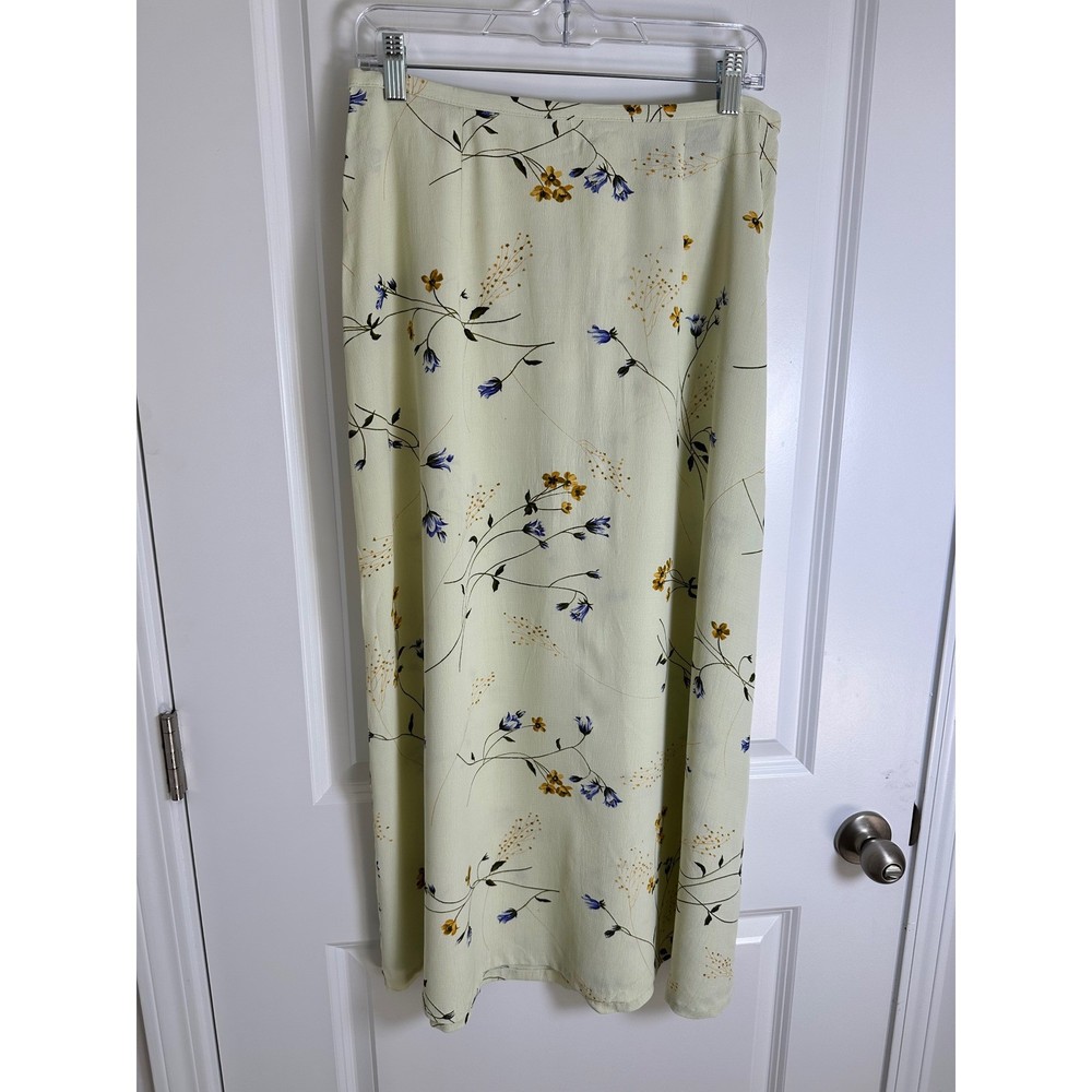 Vintage Karen Kane Lifestyle Floral Print Maxi Skirt Women's Size 12 Green Blue