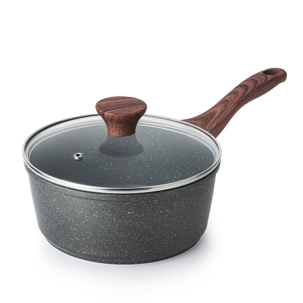 Nonstick Saucepan with Lid, 1.5 Quarts Small Pot with Swiss Granite Coating, ...