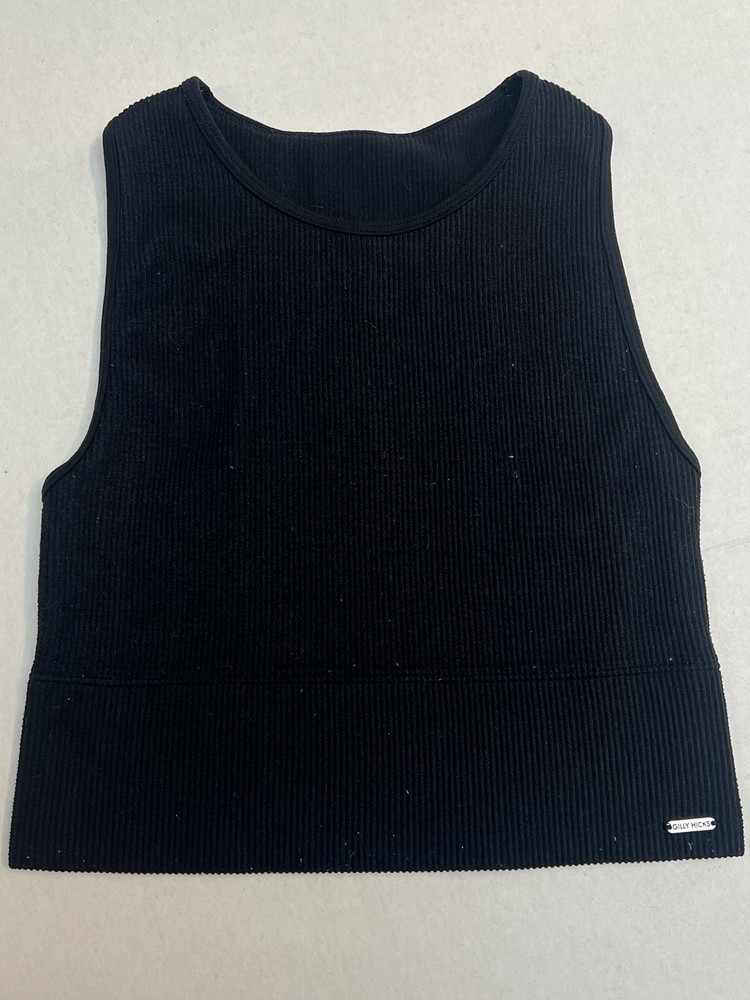 GILLY HICKS Round Neck Sports Bra Crop Tank Top Baby Rib Black Size Small