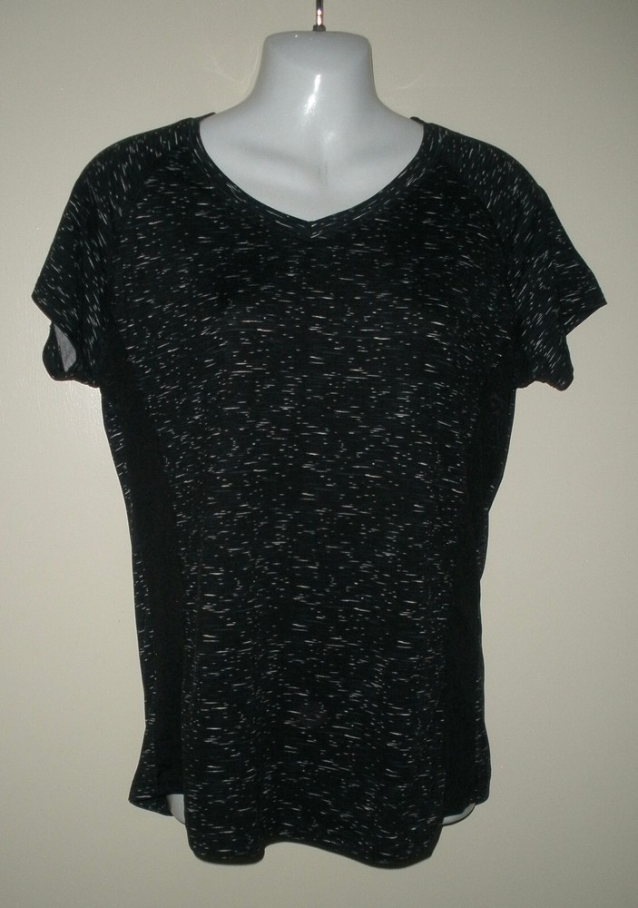 Game Time Women M Fitness Shirt Black V-Neck Performance Top Athletic Wear