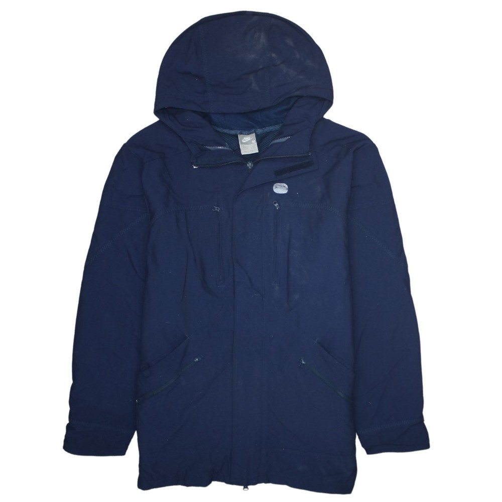 Nike Mens Softshell Windbreaker Navy Hooded Parka Coat Zip Pockets Lined M